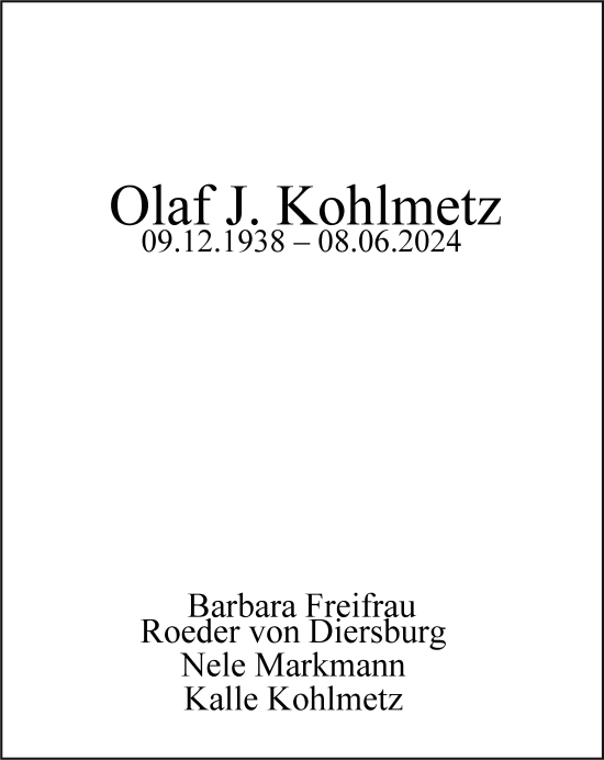 Todesanzeige von Olaf Kohlmetz von Trauer.de