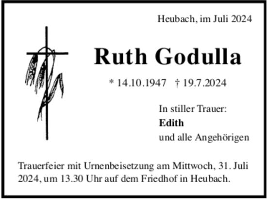 Todesanzeige von Ruth Godulla von trauer.de