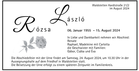 Todesanzeige von Laszlo Rozsa von trauer.de