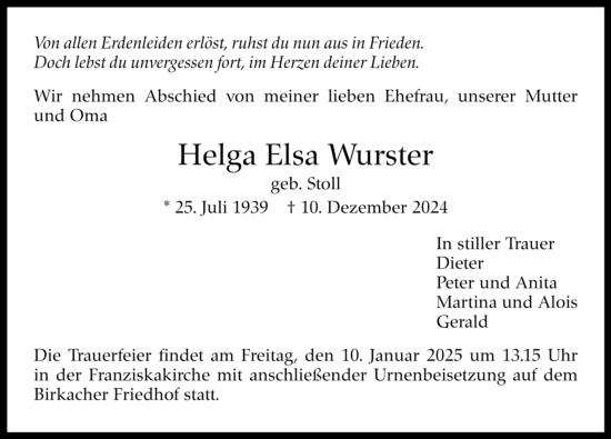 Todesanzeige von Helga Elsa Wurster von trauer.de