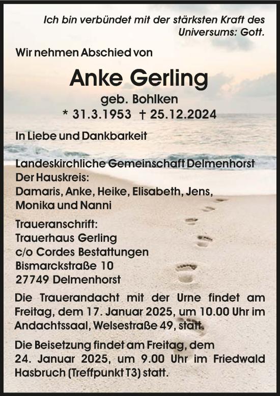 Todesanzeige von Anke Gerling von trauer.de