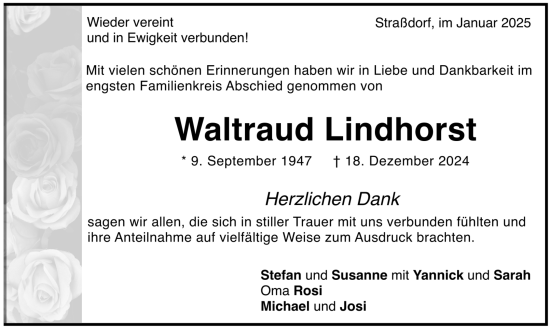 Todesanzeige von Waltraud Lindhorst von trauer.de