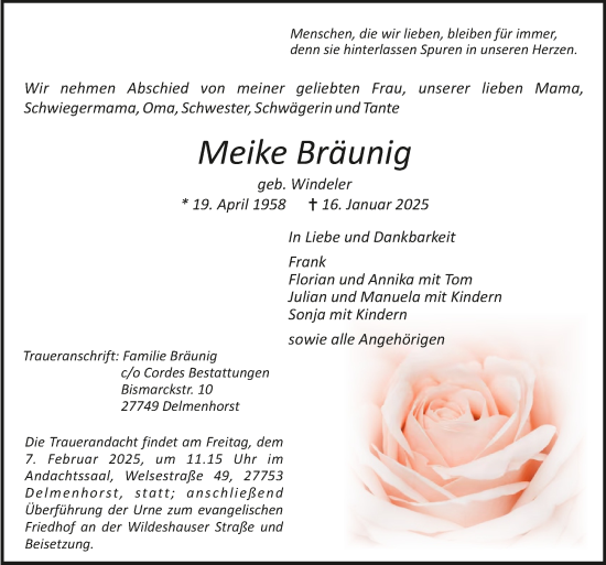 Todesanzeige von Meike Bräunig von trauer.de