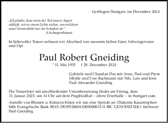 Todesanzeige von Paul Robert Gneiding von trauer.de