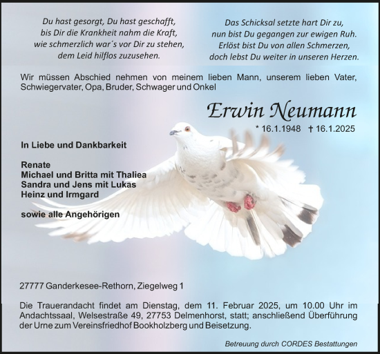 Todesanzeige von Erwin Neumann von Trauer.de