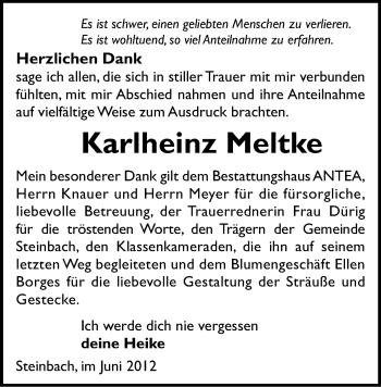 Todesanzeige von Karlheinz Meltke von Gesamtausgabe