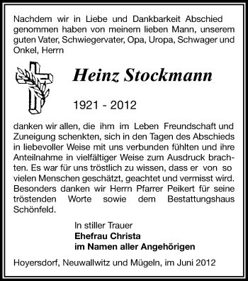 Todesanzeige von Heinz Stockmann von Gesamtausgabe