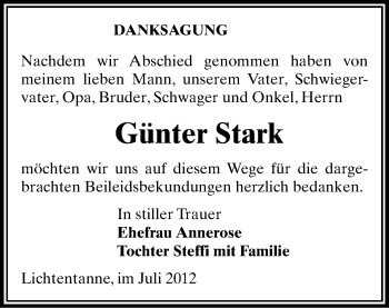 Todesanzeige von Günter Stark von Gesamtausgabe