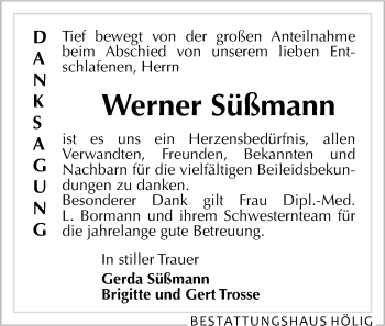 Todesanzeige von Werner Süßmann von Gesamtausgabe