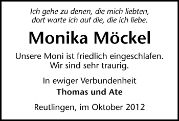 Todesanzeige von Monika Möckel von Plauen