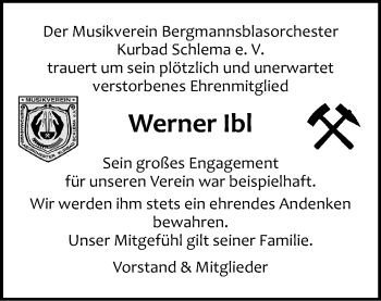 Todesanzeige von Werner Ibl von Aue