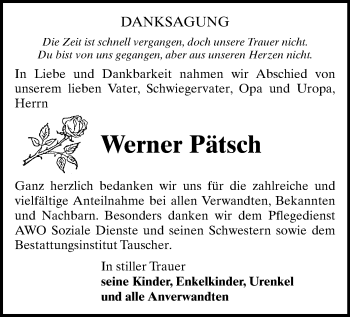 Todesanzeige von Werner Pätsch von Auerbach