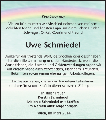 Todesanzeige von Uwe Schmiedel von Plauen