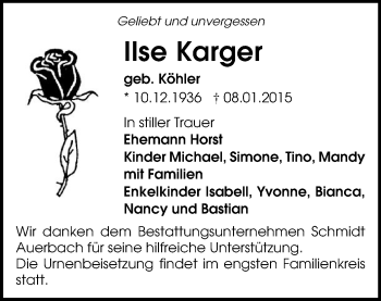 Todesanzeige von Ilse Karger von Auerbach