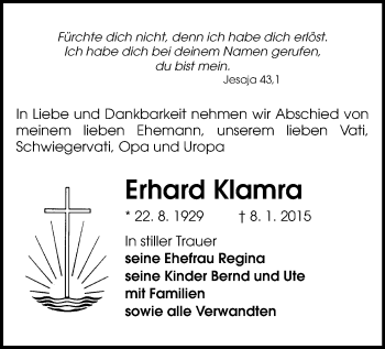 Todesanzeige von Erhard Klamra von Flöha