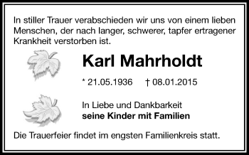 Todesanzeige von Karl Mahrholdt von Marienberg