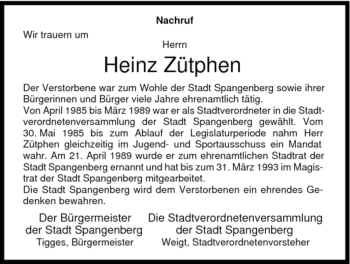 Todesanzeige von Heinz Zuetphen von HNA