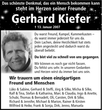 Todesanzeige von Gerhard Kiefer von HNA