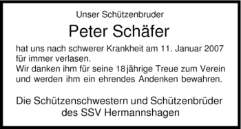 Todesanzeige von Peter Schaefer von HNA