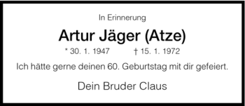 Todesanzeige von Artur Jaeger von HNA