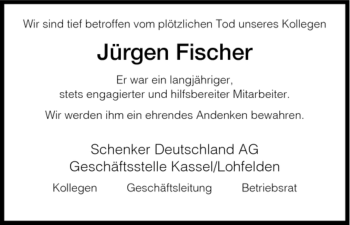 Todesanzeige von Juergen Fischer von HNA