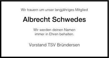 Todesanzeige von Albrecht Schwedes von HNA