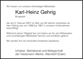 Todesanzeige von Karl Heinz von HNA