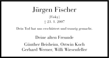 Todesanzeige von Juergen Fischer von HNA