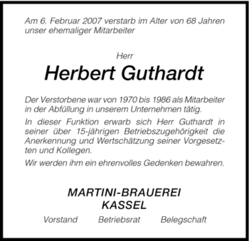 Todesanzeige von Herbert Guthardt von HNA