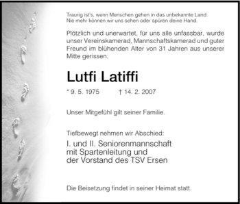 Todesanzeige von Lutfi? Latiffi? von HNA