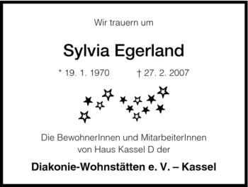 Todesanzeige von Sylvia Egerland von HNA