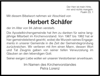 Todesanzeige von Herbert Schäfer von HNA