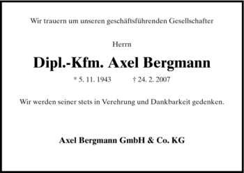 Todesanzeige von Axel Bergmann von HNA