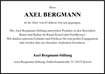 Todesanzeige von Axel Bergmann von HNA