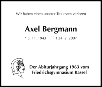 Todesanzeige von Axel Bergmann von HNA