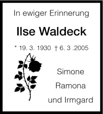 Todesanzeige von Ilse Waldeck von HNA