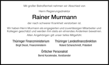 Todesanzeige von Rainer Murmann von HNA