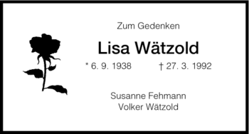 Todesanzeige von Lisa Wätzold von HNA