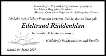 Todesanzeige von Edeltraud Rueddenklau von HNA