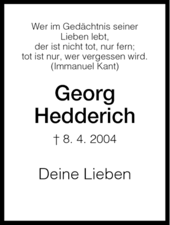 Todesanzeige von Georg Hedderich von HNA