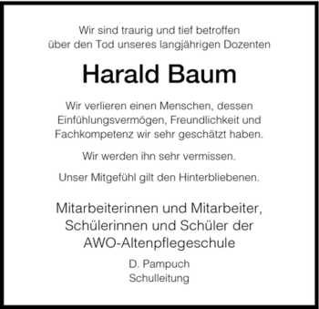 Todesanzeige von Harald Blum von HNA