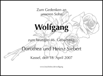 Todesanzeige von Wolfgang Siebert von HNA