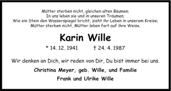 Todesanzeige von Karin Wille von HNA