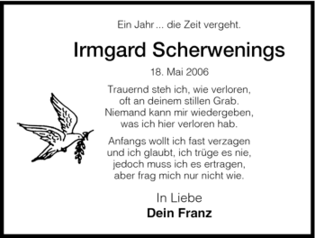 Todesanzeige von Irmgard Scherwenings von HNA