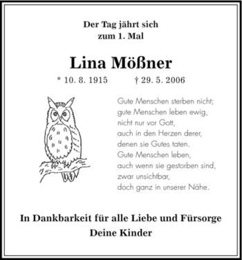 Todesanzeige von Lina Mößner von HNA