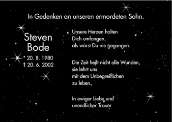 Todesanzeige von Steven Bode von HNA