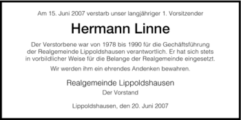 Todesanzeige von Hermann Linne von HNA