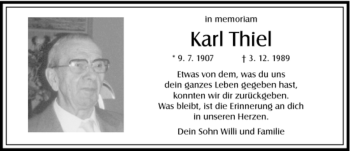 Todesanzeige von Karl Thiel von HNA