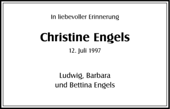 Todesanzeige von Christine Engels von HNA