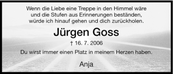 Todesanzeige von Jürgen Goss von HNA